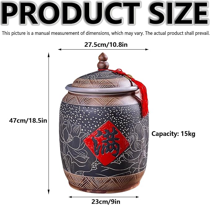 Grain & Rice Dispenser, Home Grain Storage Ceramic Container, Large Capacity Food Storage Jar, Ceramic Rice Storage Jar, Rice Storage Containe, Suitable for Flour, Sugar, Cereal, Coffee, Rice.