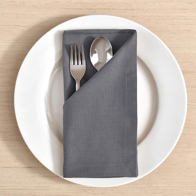 FINGERCRAFT Dinner Cloth Napkin Cotton Linen Blend 12 Pack Natural Premium Quality Mitred Corner for Every Day Use Pre Shrunk and Good Absorbency 18x18 in Easter Color Charcoal