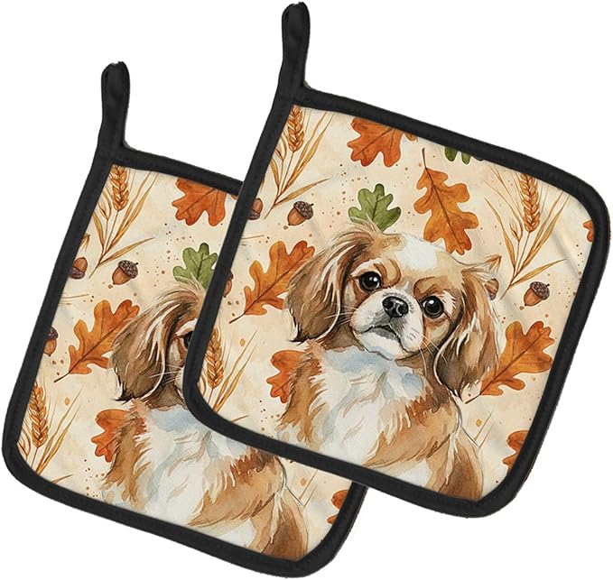 Caroline's Treasures Tibetan Spaniel Heirloom Fall Pair of Pot Holders Pair 7.5x7.5 Quilted Insulated Hot Pads Decorative Kitchen Gift Made in USA