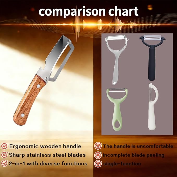 Multifunctional Vegetable Peeler For Kitchen With Ergonomic Wood Handle, 2 In 1 Stainless Steel Fruit Peeler With Bottle Opener, Can Easily Peel Fruits And Vegetables And Open Bottle Caps (3)
