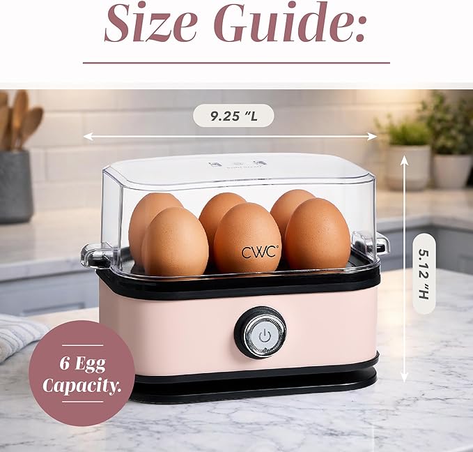 COOK WITH COLOR 6-Egg Capacity Egg Cooker – For Soft, Medium, Or Hard-Boiled Eggs, Rapid Cook Time, Auto Shut-Off & Boil-Dry Protection – Includes Tray, Measuring Cup & Lid – 210W Egg Maker, Pink