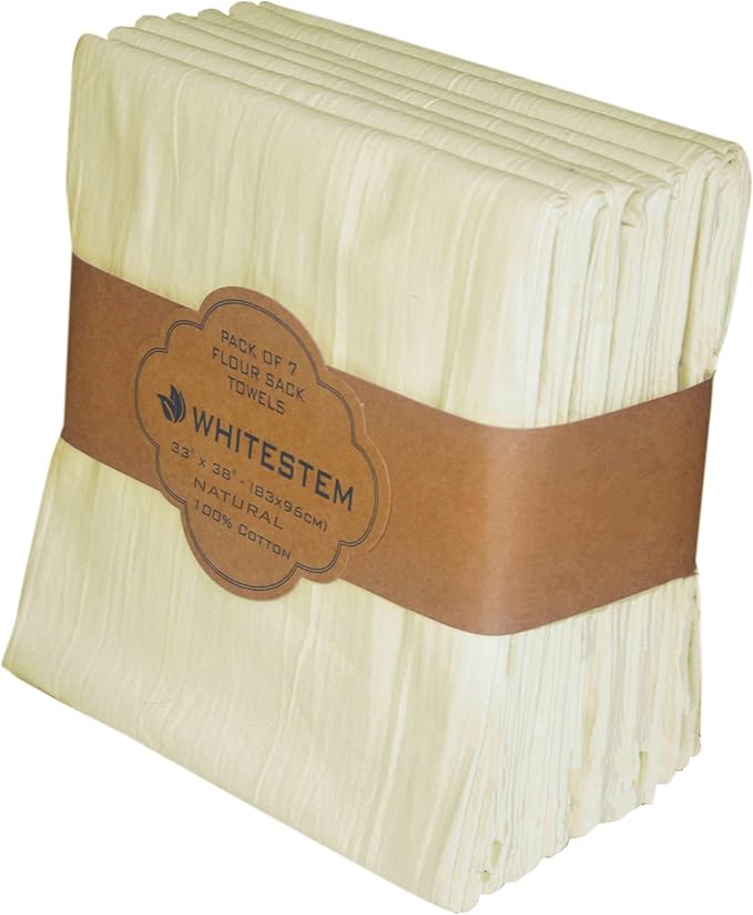 Flour Sack Towels | Tea Towel for Crafts | Kitchen Dish Cotton Blank Towel for Embroidery | Baking Bread Proofing Linen Cover | Thick Absorbent Quick Dry | 7 Pack 33"x38" Natural