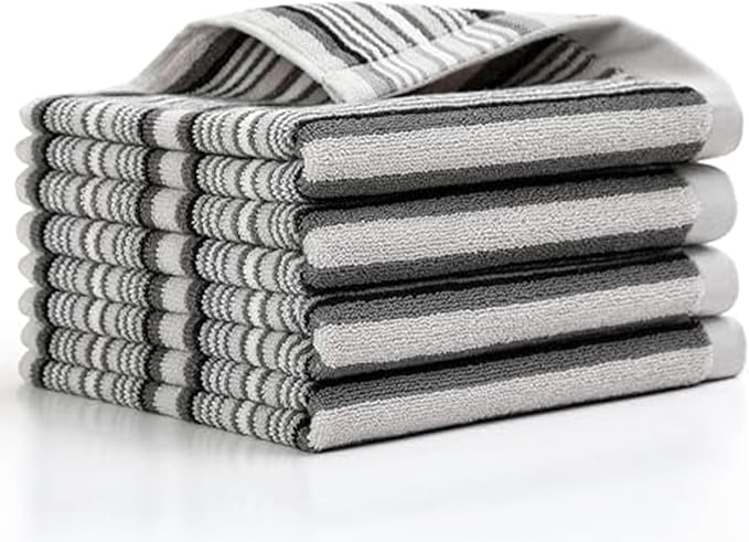 SALAS Kitchen Dish Towels for Drying Dishes, Large Cotton Kitchen Cloths Hand Towels, Stripped Terry Dish Cloths, Thick Highly Absorbent Towel Sets with Hanging Loop, 16" X 26"