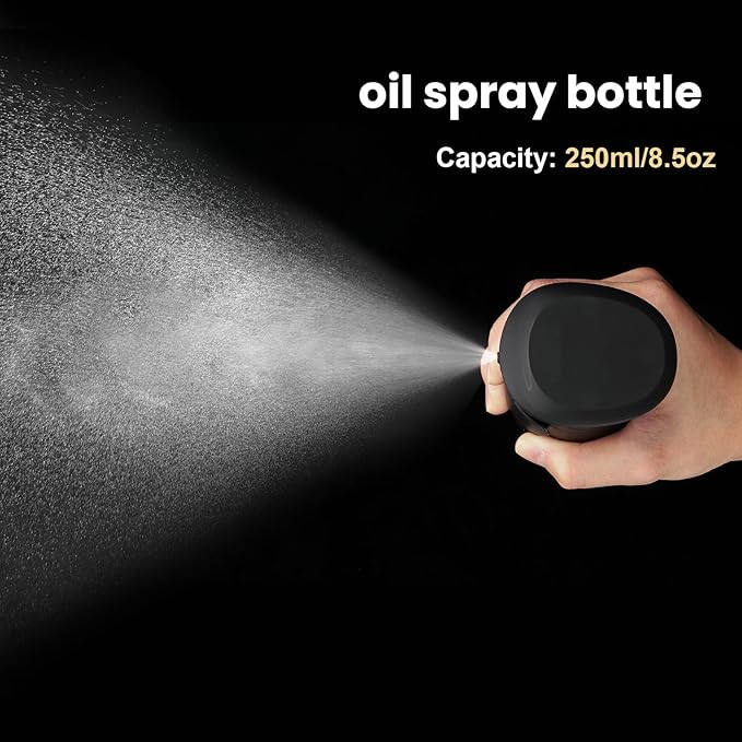 8.5oz Glass Oil Sprayer for Cooking - 1 Pack Refillable Olive Mister for Air Fryer Grilling Kitchen Gadget Black