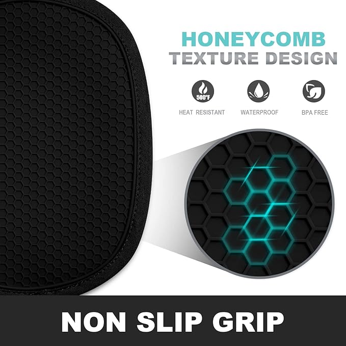2-Pack Silicone Pot Holders for Kitchen Heat Resistant up to 500°F, Non-Slip Large Hot Pads with Pocket, Quilted Liner Trivets for Countertops Hot Pots and Pans (Black)