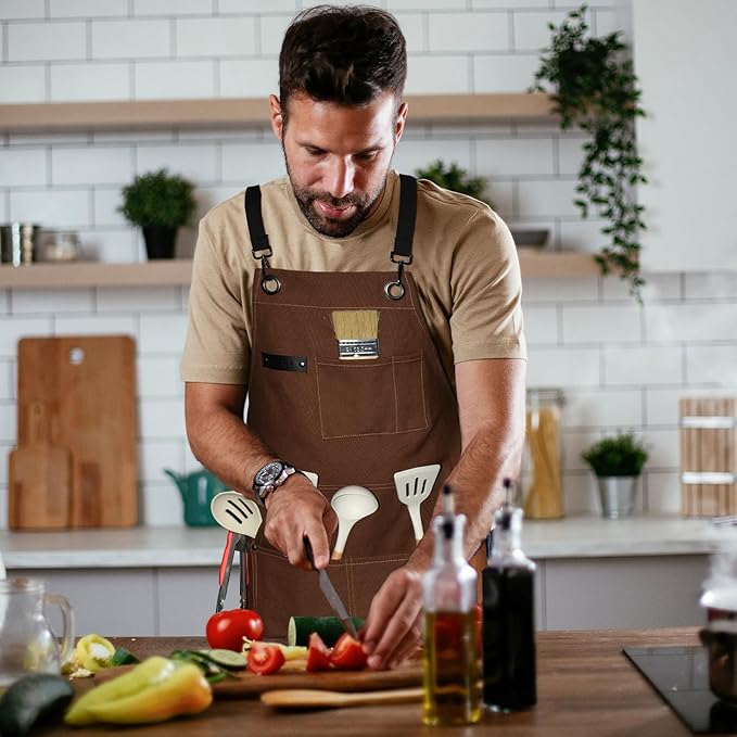 WEARXI Aprons for Men, Woodworking Apron with Tool Pockets, Canvas Work Apron for Woodworkers, Mechanics, Blacksmiths, Carpenters S-XXXL, Mens Aprons Gifts for Dad, Gifts for Father Day, Dad Gifts