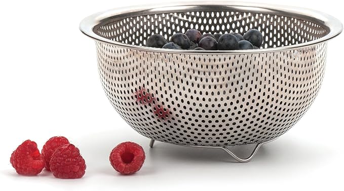 RSVP International Endurance Kitchen Collection Colander Strainer, Berry, Pierced Stainless Steel