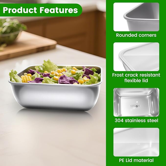 12 Pcs Airtight Stainless Steel Food Storage Containers with Lids, 25 Oz (5.3x4.15x2 Inch), Oven, Microwave & Dishwasher Safe, BPA-Free, Leak-Resistant, Stackable Meal Prep Containers Set