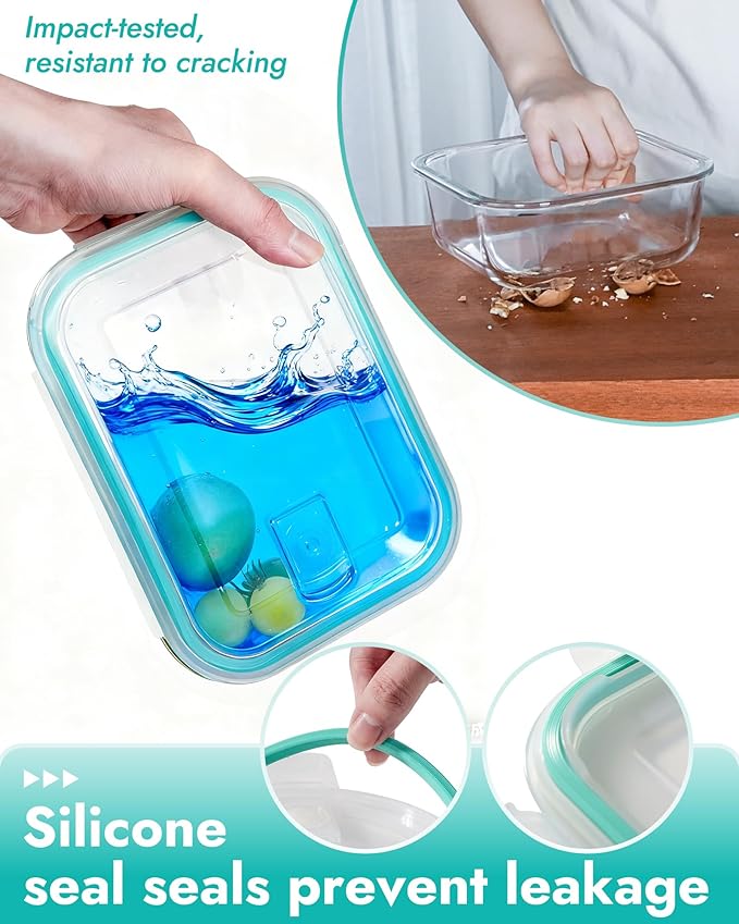 8-Pack Borosilicate Glass Food Storage Containers Set with Airtight Lids - Oven, Microwave & Freezer Safe, Leak-Proof, BPA-Free - Baking, Meal Prep & Gift Ready