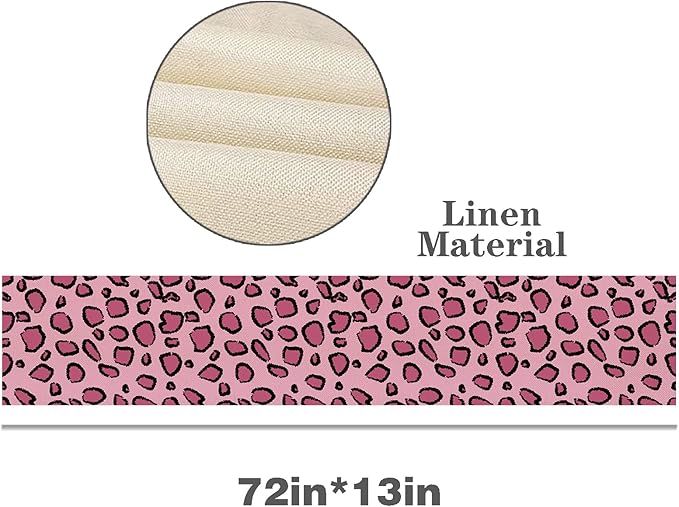 Black Pink Leopard Print Table Runner 72 Inches Long, Animal Style Table Runner Dresser Scarves, Burlap Dining Room Table Decor for Kitchen Farmhouse Indoor Outdoor Home Party