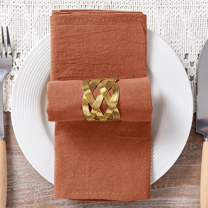 MLMC 8 Pack Terracotta Cloth Napkins Rustic Washable Napkins Set of 8 17"x17" Burnt Orange Reusable Dinner Napkins Cloth for Wedding Bridal Shower Party Picnic Dinning Table Decor