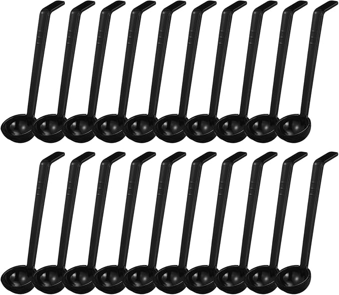 Tioncy 20 Pcs 1 oz Plastic Small Ladles with 8 Inches Long Handle, Mini Ladle for Serving Salsa Sauce Dressing Punch Bowl Sauces and Toppings (Black)