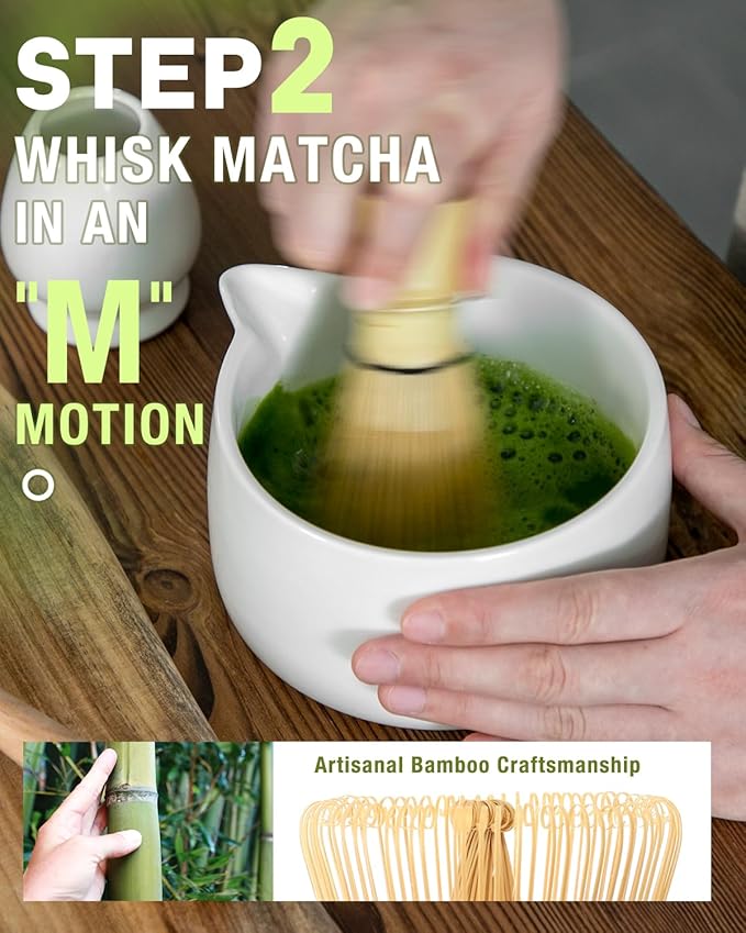 20OZ Matcha Whisk Set - 5PCS Matcha Kit Includes Ceramic Bowl with Spout, Bamboo Whisk with Holder, Bamboo Scoop and Sifter, Matcha Set for Ceremony, Gift for Matcha Lovers (White)