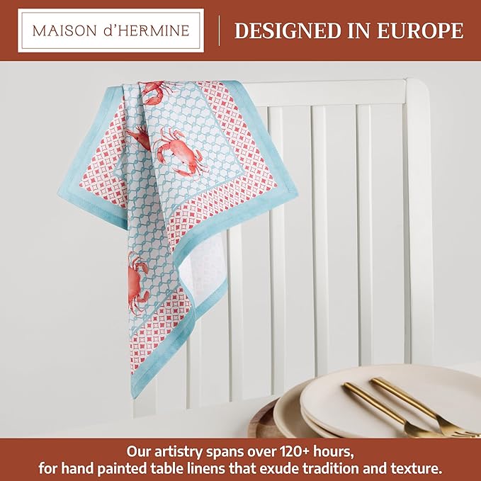 Maison d' Hermine Cloth Napkins Set of 4 100% Cotton Everyday Reusable Square Napkins Cloth Washable Dinner Party Wedding Restaurant Gifts for Mothers Day Spring/Summer (Lobster Love, 18" x 18")