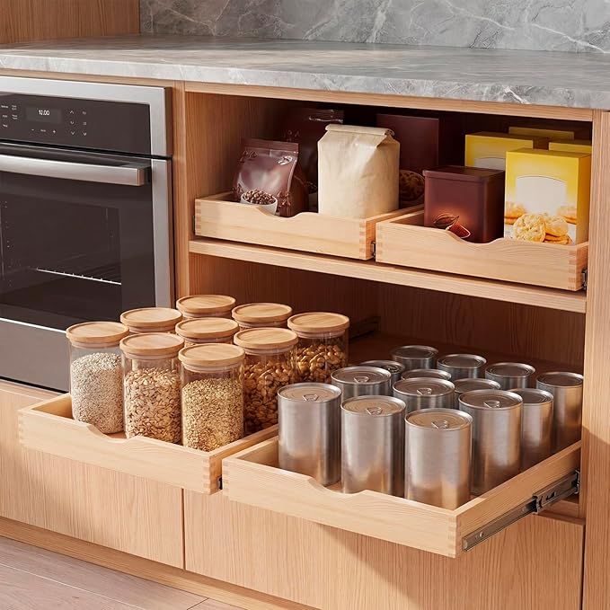 Sintuff 4 Pack Wooden Pull out Tray Cabinet Organizer Gentle Close Roll out Shelves for Kitchen Cabinets Fully Assembled Slide Pantry Shelves (21'' X 21'')