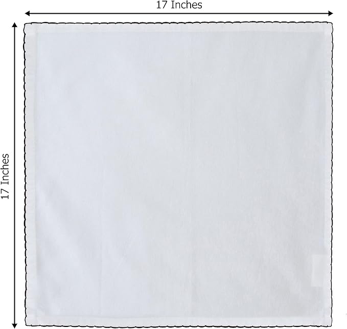 COTTON CRAFT Cloth Napkins - Set of 12 Soft Cotton 17x17 Inch White Dinner Napkins with Black Border Trim – Absorbent Reusable Fabric Serviettes for Table Settings, Parties, Everyday Use
