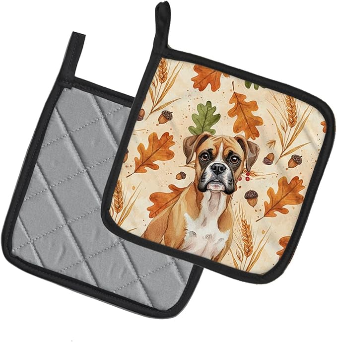 Caroline's Treasures Boxer Heirloom Fall Pair of Pot Holders Pair 7.5x7.5 Quilted Insulated Hot Pads Decorative Kitchen Gift Made in USA