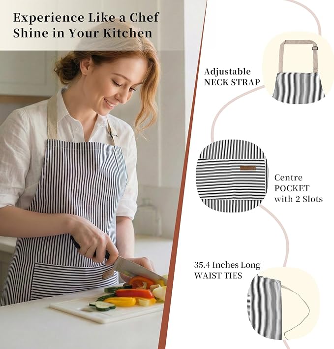 2 Pack Cooking Aprons Adjustable Bib Apron for Women with 2 Pockets, Kitchen Restaurant Men Chefs Aprons