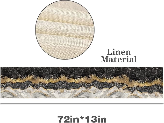 Marble Table Runner 72 Inches Long, Ink Golden Marble Texture Table Runner Dresser Scarves, Rustic Burlap Dining Room Table Decor for Kitchen Wedding Farmhouse Indoor Outdoor Home Party