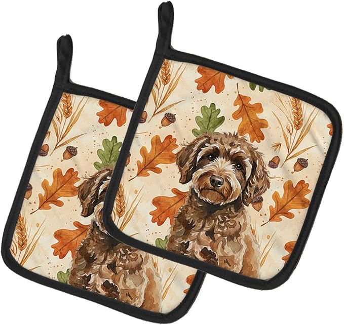 Caroline's Treasures Spanish Water Dog Heirloom Fall Pair of Pot Holders Pair 7.5x7.5 Quilted Insulated Hot Pads Decorative Kitchen Gift Made in USA