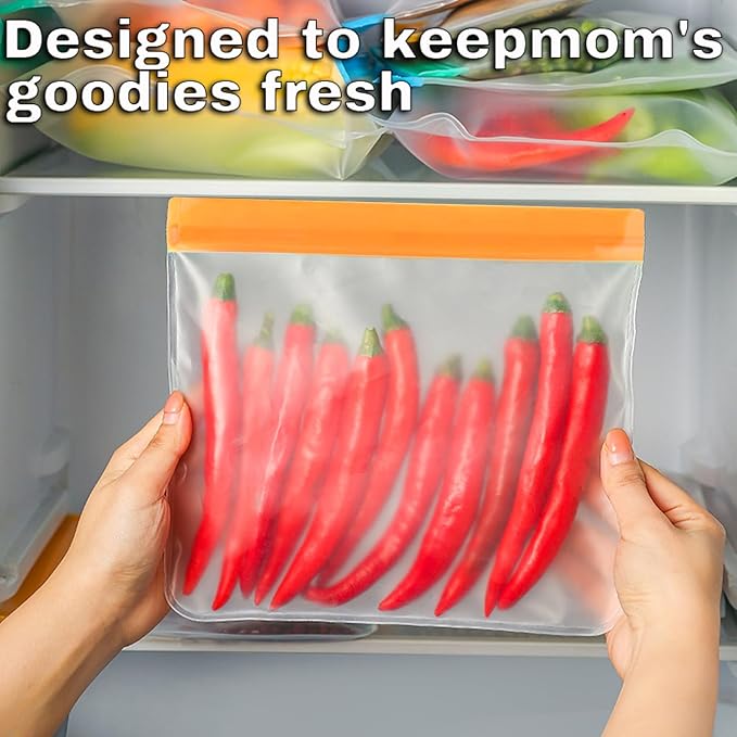 5 Pack Sandwich Bags, Extra Thick BPA Free, Dishwasher & Freezer Safe Food Storage Bags for Lunch, Snacks & Home Organization (Orange, 5 Pack Sandwich Bags)