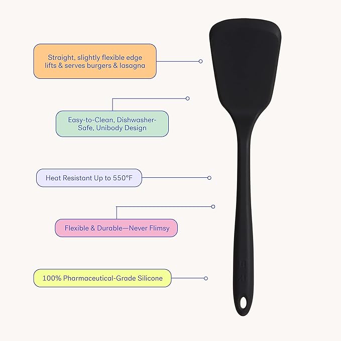 GIR: Get It Right Silicone Kitchen Spatula Turner - Non toxic cooking utensils for Nonstick Cookware, Cooking and Baking, Ultimate - 13IN - Black