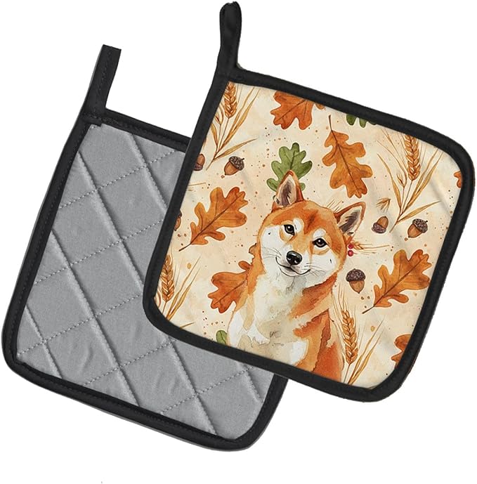 Caroline's Treasures Red Shiba Inu Heirloom Fall Pair of Pot Holders Pair 7.5x7.5 Quilted Insulated Hot Pads Decorative Kitchen Gift Made in USA