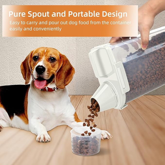 LEAWALK 3-5Lbs Airtight Small Cat Dog Pet Food Storage Containers BPA Free, with Large Pour Spout/1 Measuring Cup/ 4 Safety Locks and Double-layer Silicone Strip (Off White 2Pack)