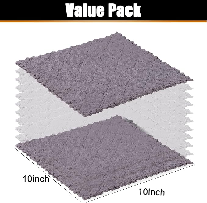 Mordimy 18 Pack Kitchen Cloths Dish Towels (10" x 10", Grey & Green), Super Soft and Absorbent Dish Cloths, Coral Velvet Microfiber Cleaning Cloth, Nonstick Oil Fast Dry Dishcloths