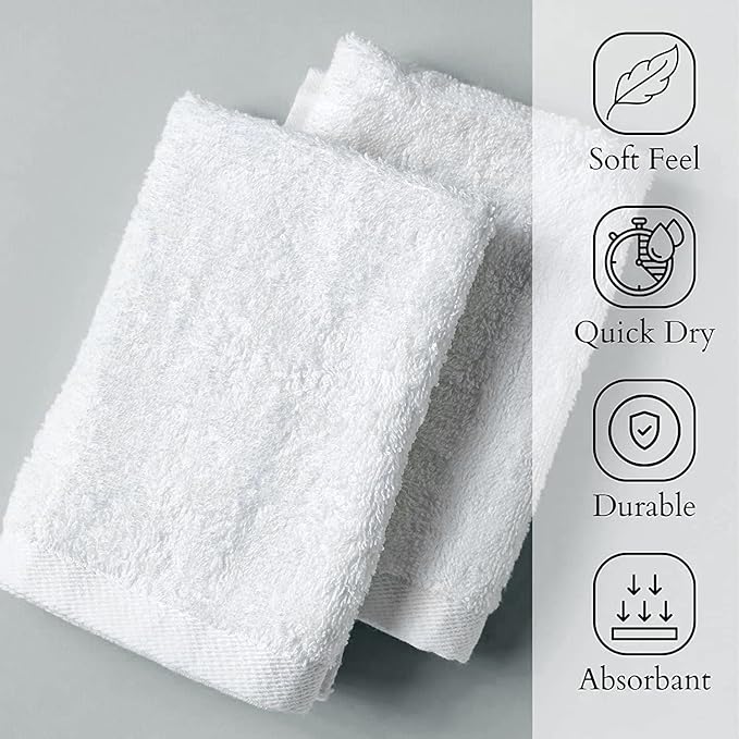 GOLD TEXTILES 100% Cotton Washcloth - 12 Pack | 13x13 inches | White - Ultra Soft, Highly Absorbent, Long Lasting and Quick Drying - Hotel & Spa Collection Cool Feel Fingertip Towels