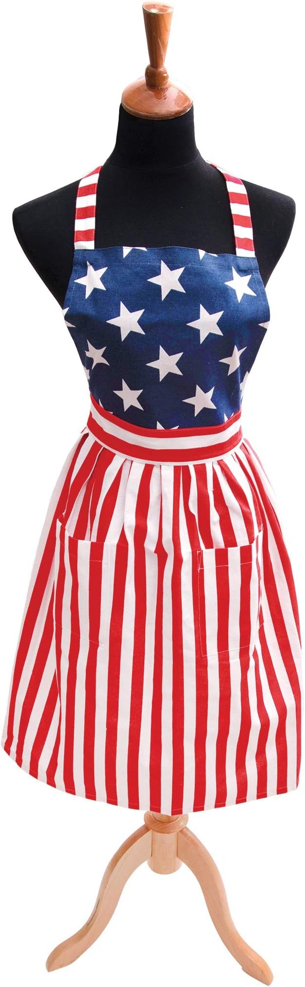 C&F Home American Flag Stars & Stripes 100% Cotton Cooking Baking Kitchen Apron w/Pockets All Seasons Summer Patriotic 4th of July USA Americana Adjustable Straps Costume Culinary Outfit Apparel