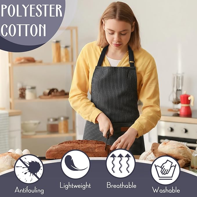 Handepo 12 Pcs Cotton Aprons for Women Men with Pockets Soft Adjustable Bib Stripe Aprons for Cooking Kitchen Chef