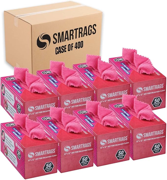 Arkwright Smart Rags Microfiber Cleaning Cloths Bulk, Case of 400, Lint Free 180 GSM Reusable Towels for Auto, Office and Household Cleaning, 12 x 12 in, Pink