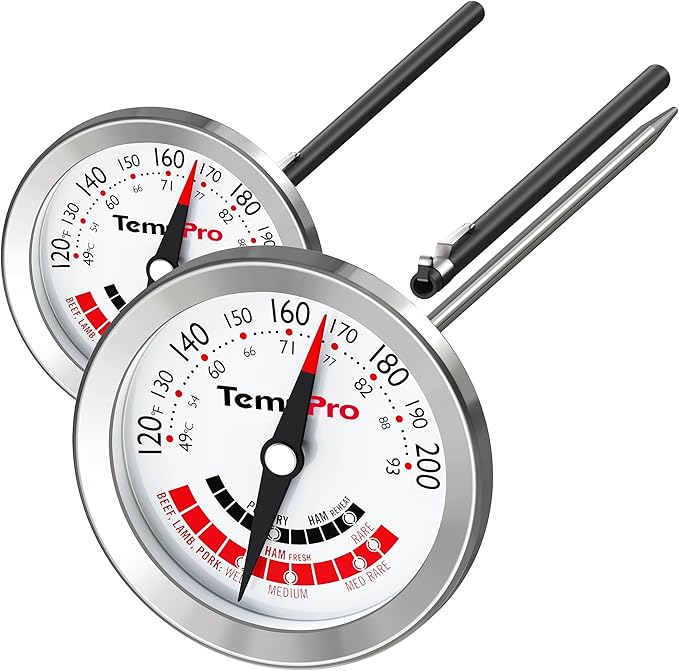 TempPro APT200 2 Pcs Meat Thermometer for Cooking with Extra-Large 2-Inch Dial, Analog Dial Food Cooking Thermometer for Poultry, Pork, Beef Candy Making Accessory (Previously ThermoPro)