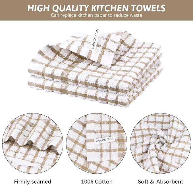 Nialnant 12PCS Dish Cloths,100% Cotton Soft Absorbent Cleaning Rags,Quick Drying Dish Towels for Kitchen,Washing Dishes-Blue Plaid+Yellow Plaid,12x12in