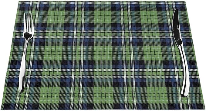 Spring Place mats Set of 4 12x18 Inches,Blue Green Buffalo Plaid Decorative Placemats Rectangle Summer Linen Table Mats for Party Home Kitchen Dining Table Decoration