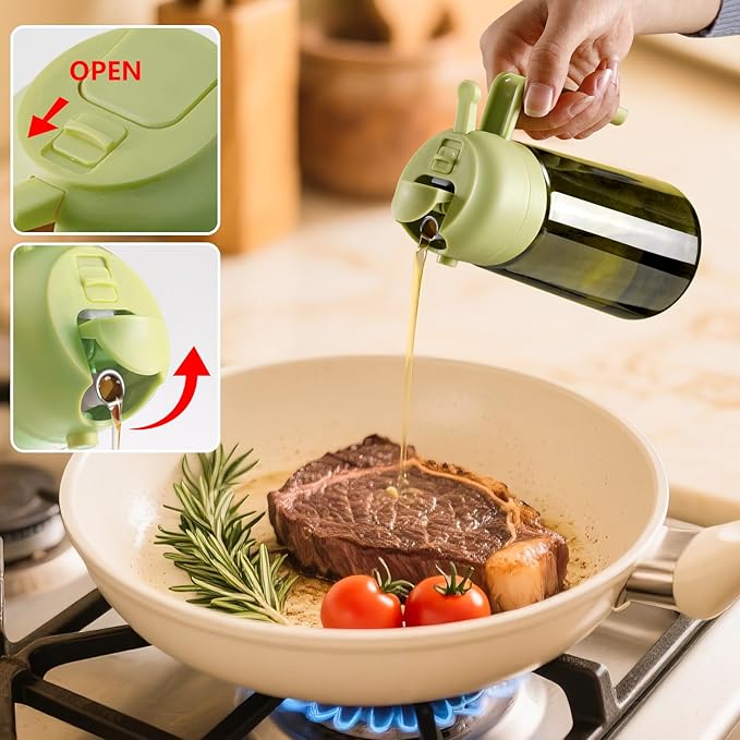 SWEET VIEW Olive Oil Dispenser and Oil Sprayer – 16oz/470ml Glass Light-Proof Oil Pourer for Kitchen, Air Fryer, Cooking, Salad, and BBQ