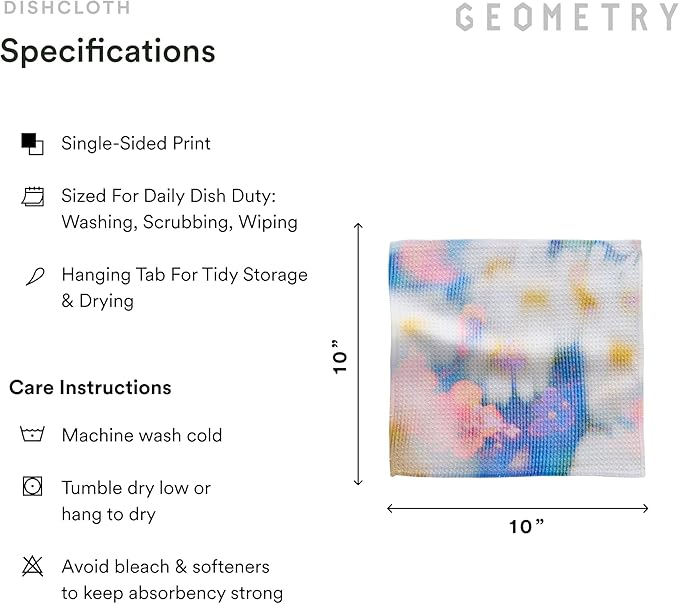 GEOMETRY Kitchen Dish Cloths - Spring & Summer Collection - Premium Dishcloths with Geoweave - Absorbent & Fast Drying Kitchen Towels - Soft Floral, 10" x 10" - 3-Pack