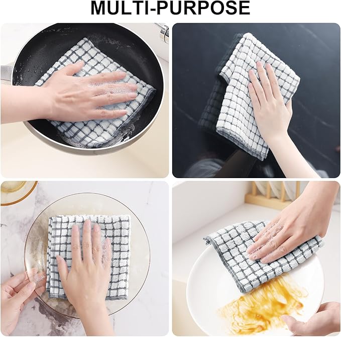 Kitinjoy Cotton 8 Pack Terry Kitchen Dish Cloths, 12 x 12 Inches Super Soft and Absorbent Dish Rags, Quick Drying Dish Towels for Washing Dishes, Mix Colour