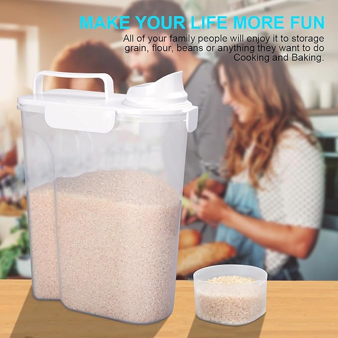 Uppetly Rice Airtight Dry Food Storage Containers 10Lbs, BPA Free Plastic Storage Bin Dispenser with Pourable Spout, Portable Handle, Kitchen Pantry Organization for Cereal, Flour and Baking Supplies