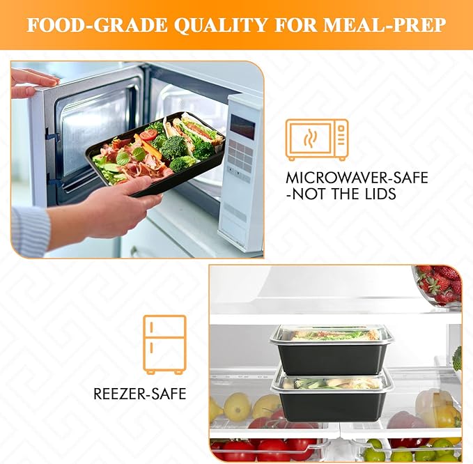MUCHII 34 oz Meal Prep Containers With Lids, 30 Count To Go, Plastic Disposable Food Containers Microwave and Freezer Safe