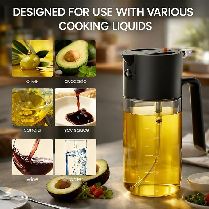 Costop Professional 500ml Glass Oil Sprayer - 3-in-1 Kitchen Tool: Fine Mist, Stream & Pour | Leak-Proof Design for Air Fryer, BBQ & Cooking | BPA-Free