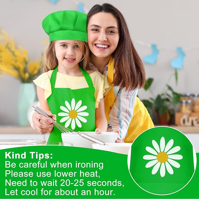 Kids Apron and Chef Hat Set Children Apron Adjustable with 2 Pockets Children Chef Painting for Cooking Baking