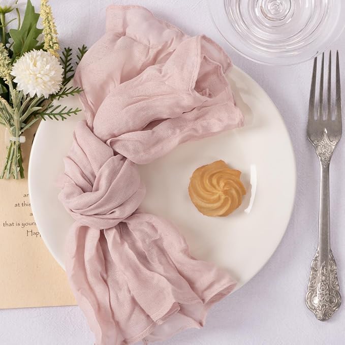 MLMC 24 Pack Pink Cheesecloth Napkins Boho Rustic Gauze Light Pink Cloth Napkins Washable 21"x21" for Wedding Bridal Shower Birthday Anniversary Dinner Decor