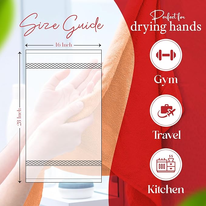 RIVERSIDE 6 Pack Premium Hand Towels Set, 16x28 inches, 100% Ring Spun Cotton, 600 GSM, Soft, Quick Dry and Highly Absorbent, Towels for Bathroom, Kitchen, Gym, Spa - Orange