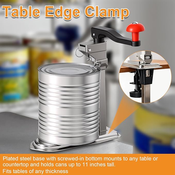 Heavy Duty Commercial Can Opener, Manual Can Opener with Blades and Plated Steel Base, Industrial Cans Opener Fits Big 10 Cans Up to 13" Tall for Restaurants/Hotels/Bars(Red)
