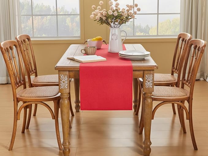 YATOJUZI Red Table Runner Seasonal Kitchen Dining Coffee Table Decoration 55 Inches Long Waterproof Farmhouse Rustic Christmas Red Table Runner Home Wedding Party Decor 16x55Inch