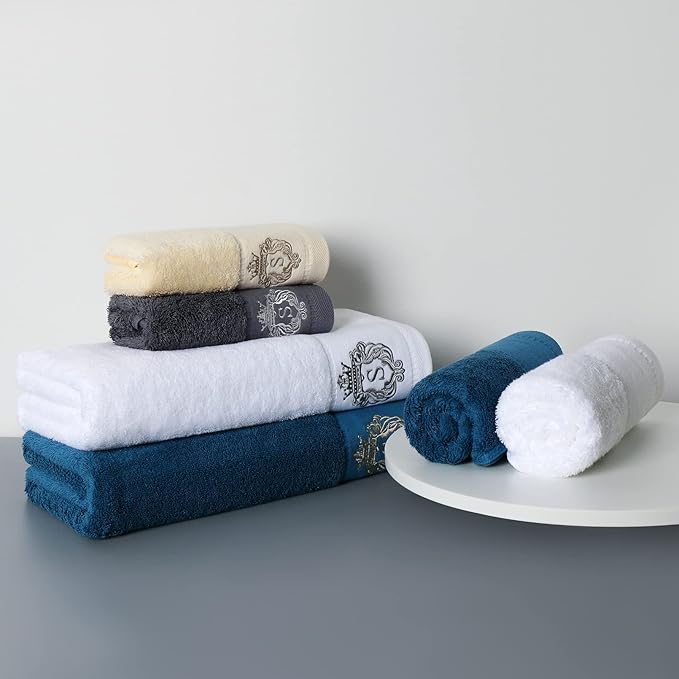 Luxury Bathroom Super Soft and Highly Absorbent Premium 100% Cotton Bath Towel Set for Gifts (Blue-A)