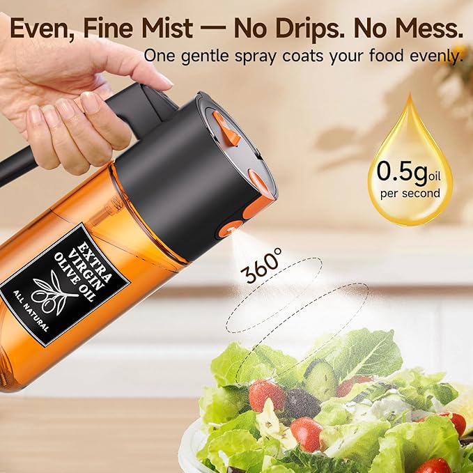 Oil Sprayer Set 16oz/500ml 2 Pack Glass Oil Spray Bottles for Cooking, Kitchen Oil Sprayer Set for Air Fryer Salad Grilling Family Use, UV Resistant Glass（Black+Beige）