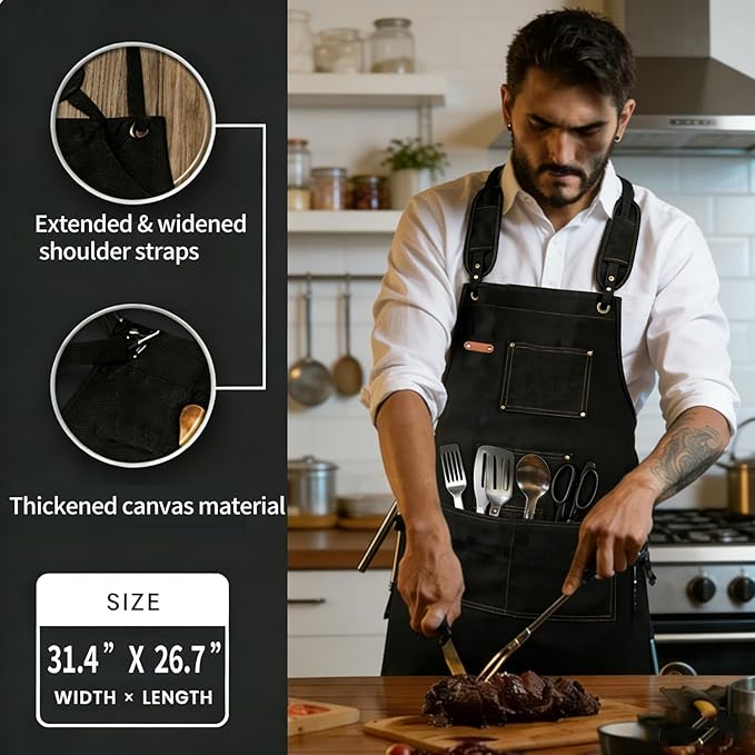 Kitchen apron 16oz canvas with cross-back, waterproof and oil-proof, heavy-duty gardening apron with multiple pockets